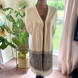 Loft Boho Fringe Vest Poncho Shrug Sz M - L